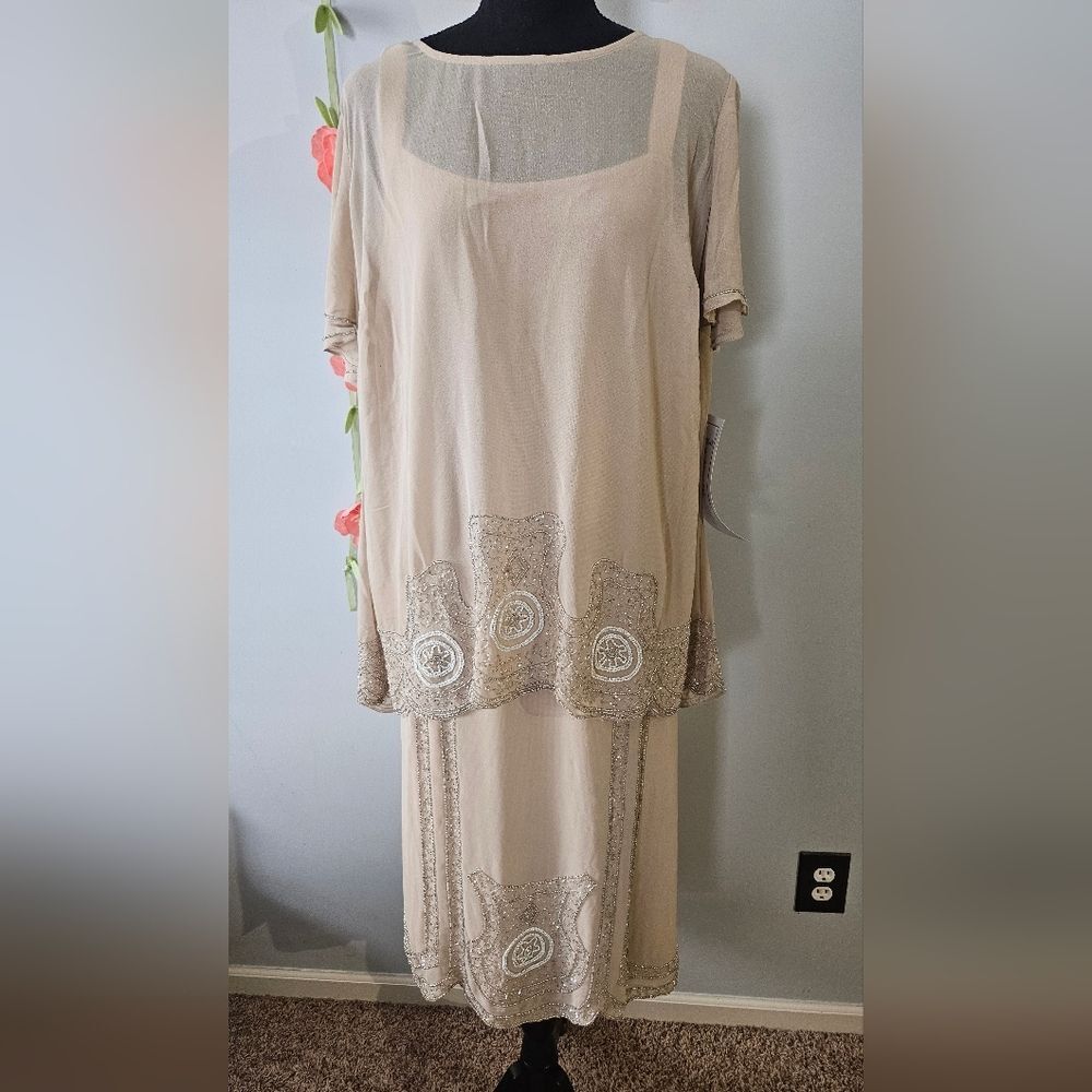 New Roaman's Chiffon Two Piece Beaded Formal Dress Plus Size 20W